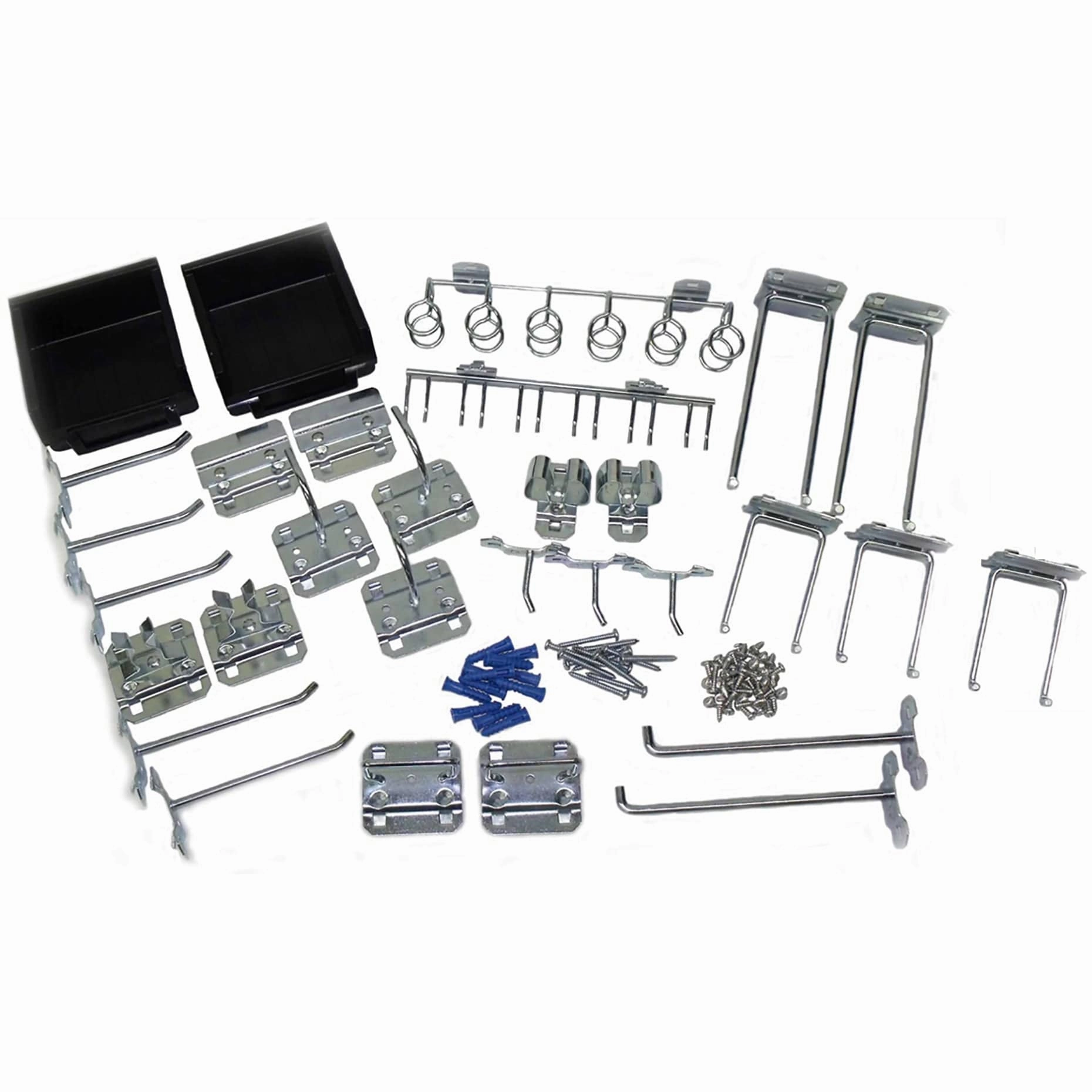 2-LocBoard® 18"W x 9/16"D x 36"H, 18G Steel Sq. Hole Pegbrds w/30pc LocHook® & Bin Assort - Gray