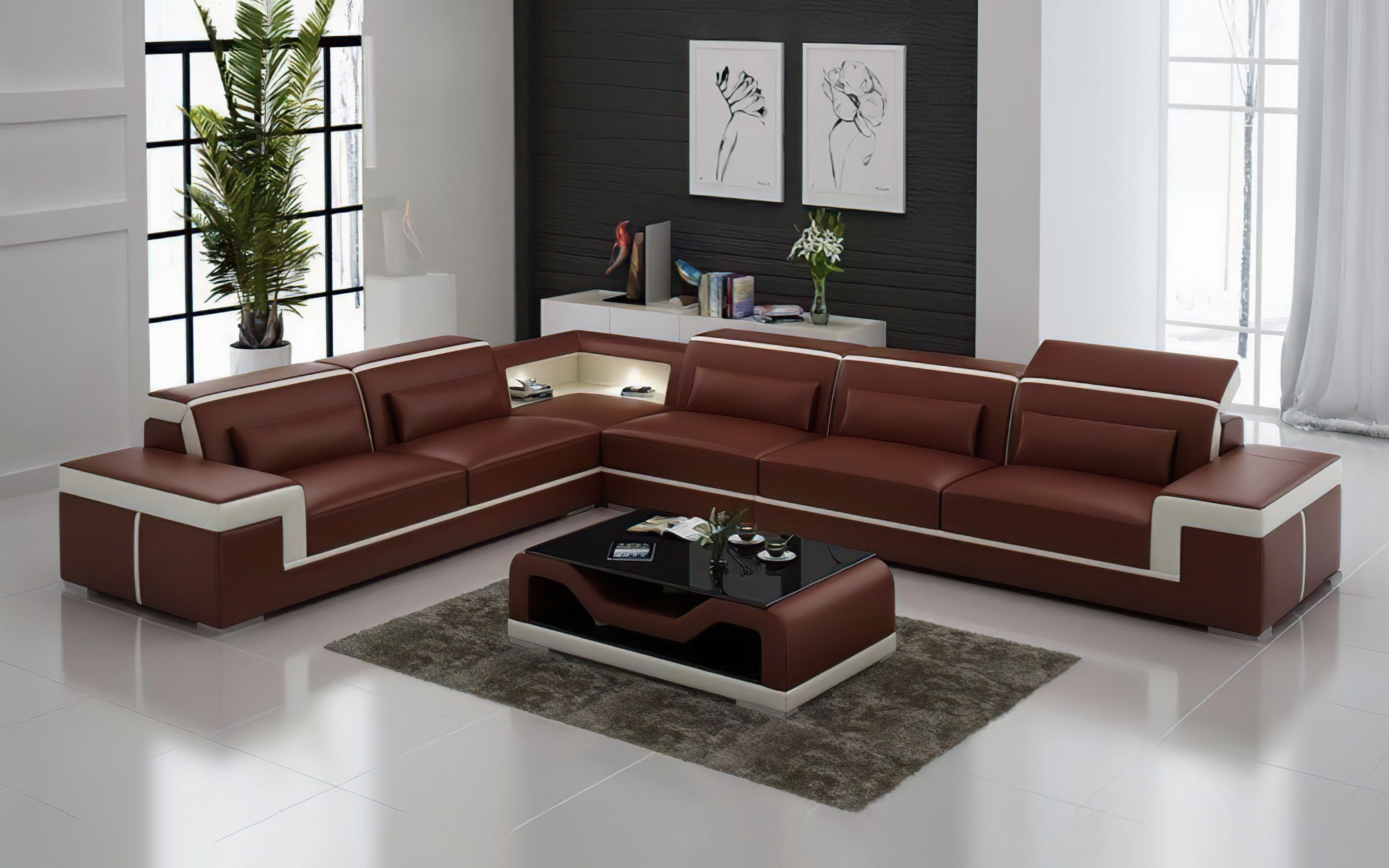 Althea Ulta Modern Leather L-Shape Sectional Couch