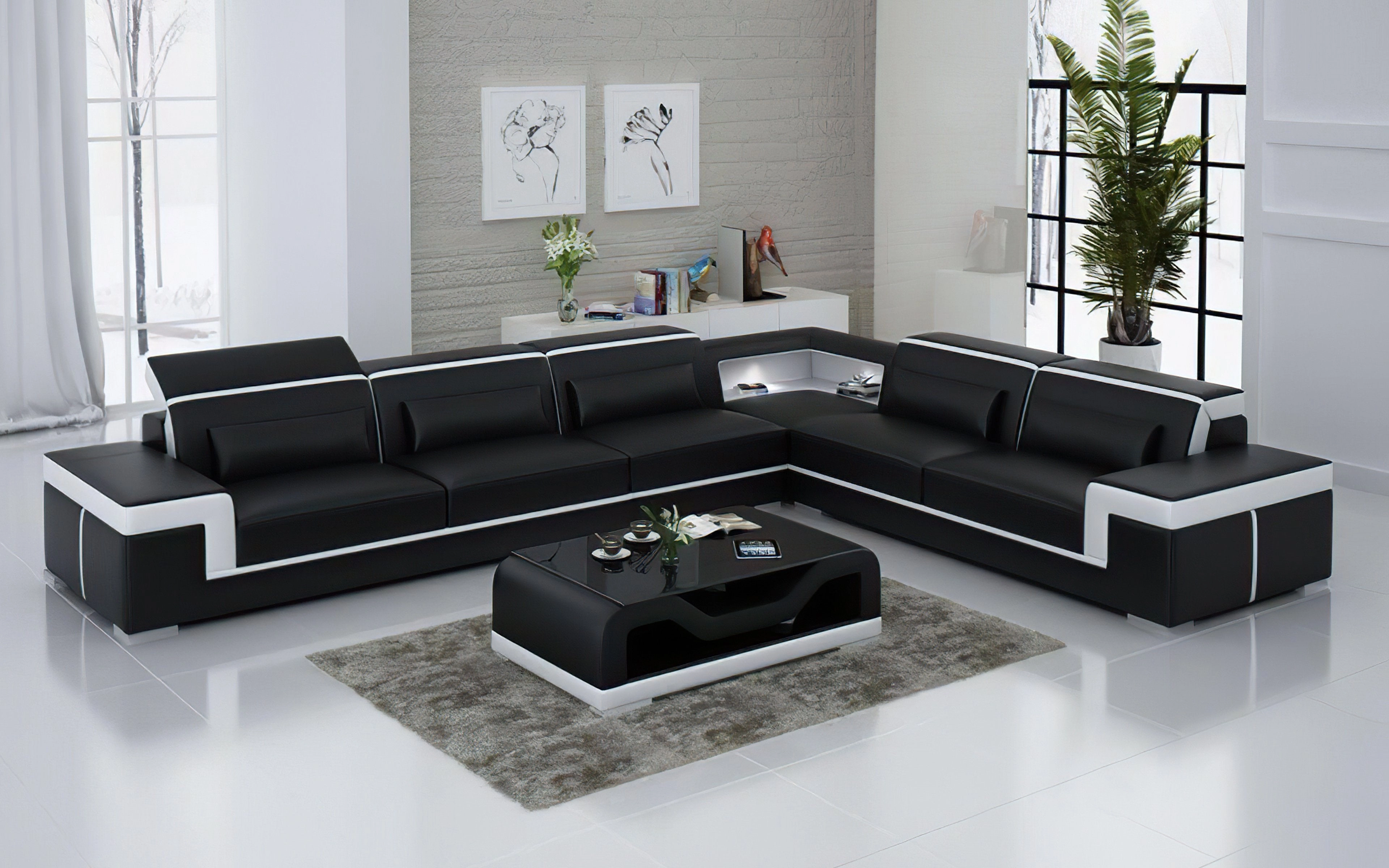 Althea Ulta Modern Leather L-Shape Sectional Couch