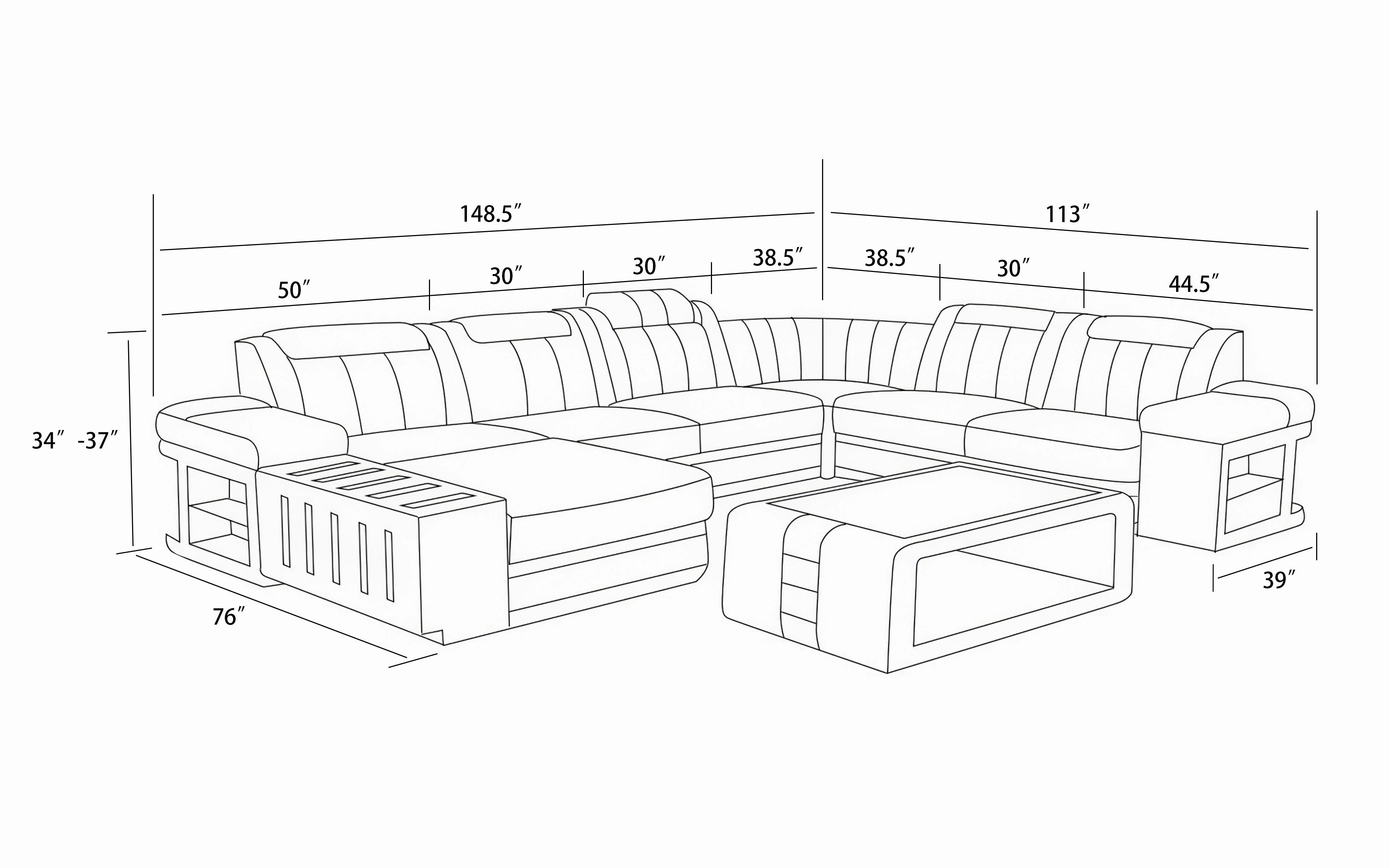 Angelas Modern Leather Sectional with LED Light