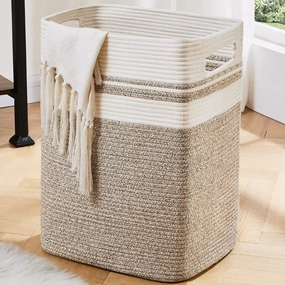 Cherishgard 16x13x22 Cotton Woven Rope Laundry Hamper, Yellow-One