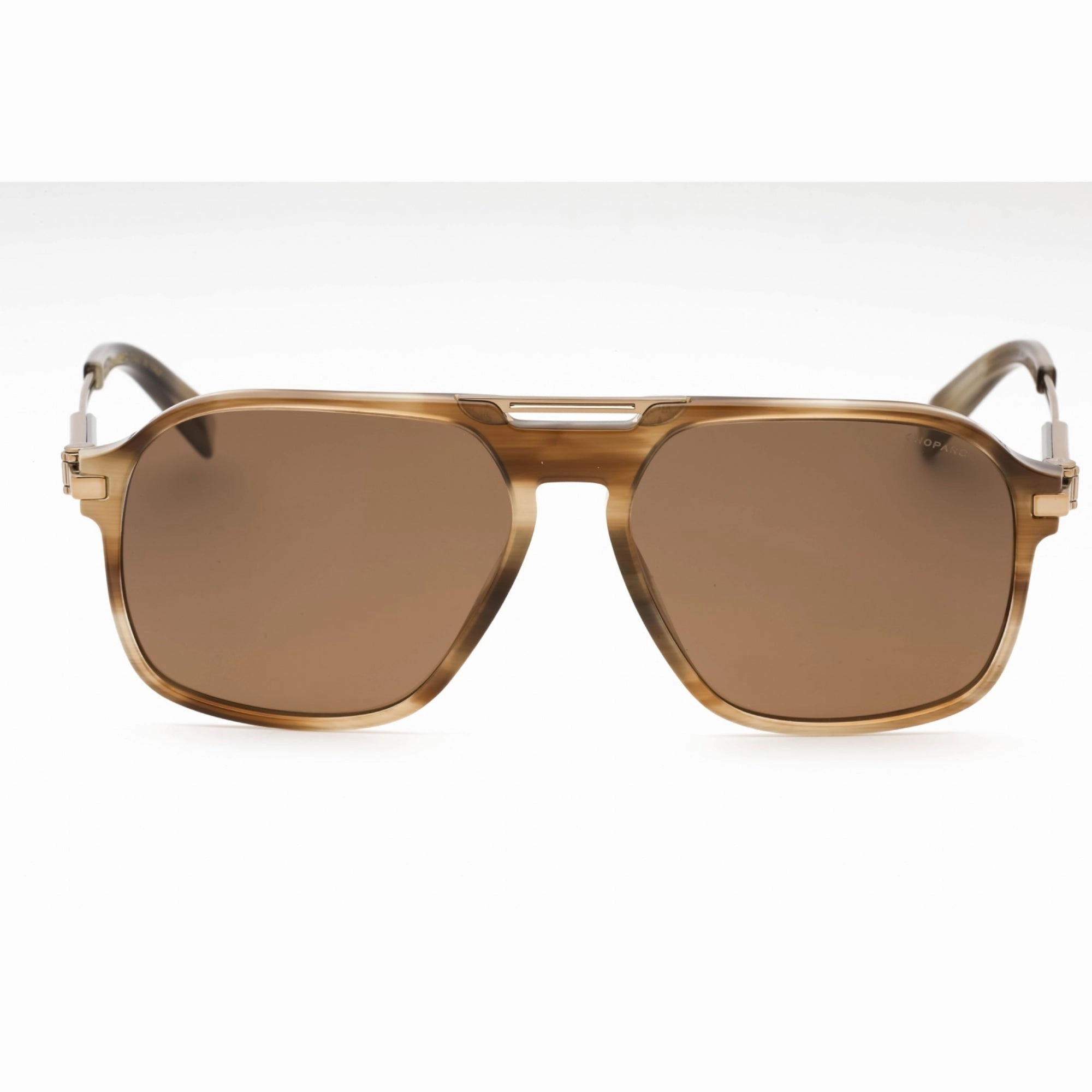 Chopard Men's Sunglasses - Shiny Striped Brown Plastic Pilot Shape Frame| SCH347 6YHP
