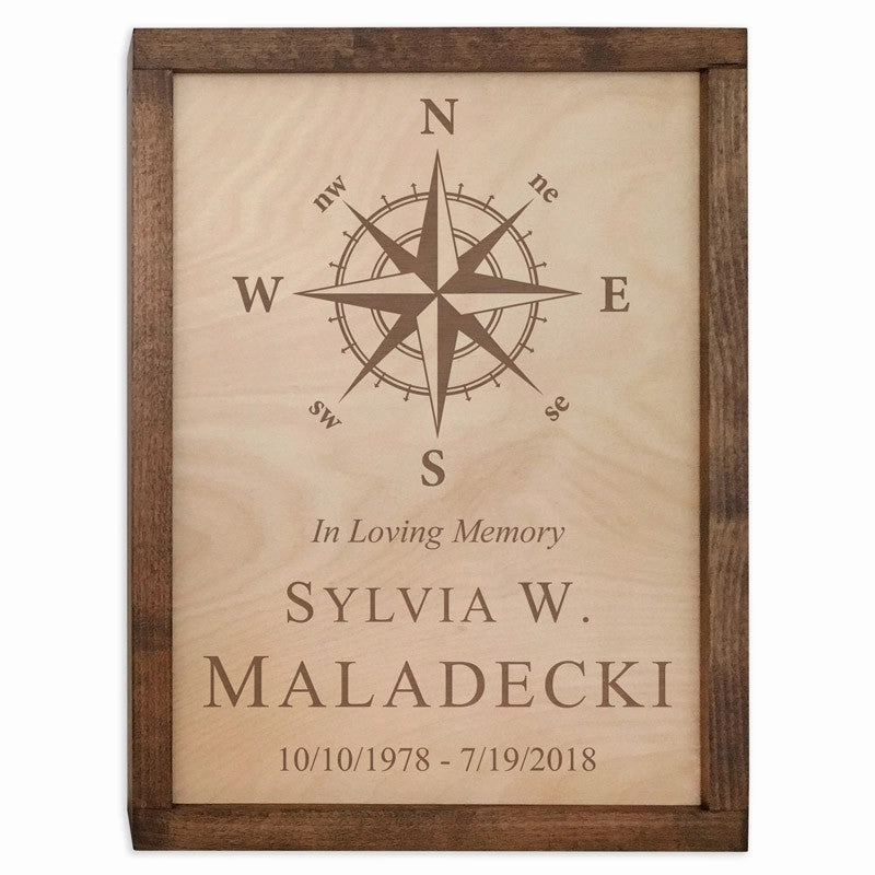 Compass Rose Wall Mounted Wood Cremation Urn Plaque