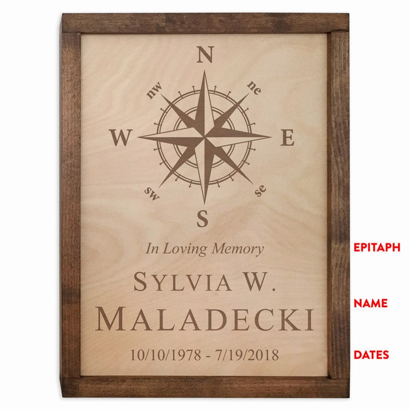 Compass Rose Wall Mounted Wood Cremation Urn Plaque