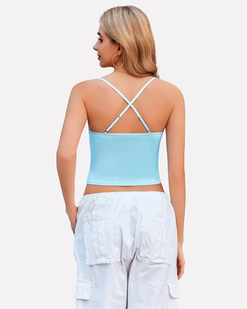 Cowl Neck Tops Mesh Ruched Camisole
