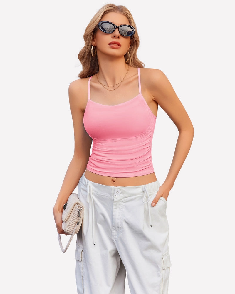Cowl Neck Tops Mesh Ruched Camisole