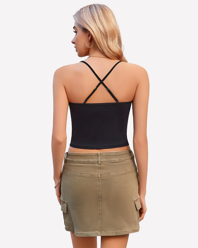 Cowl Neck Tops Mesh Ruched Camisole