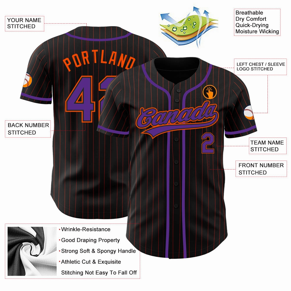 Custom Black Orange Pinstripe Purple Authentic Baseball Jersey