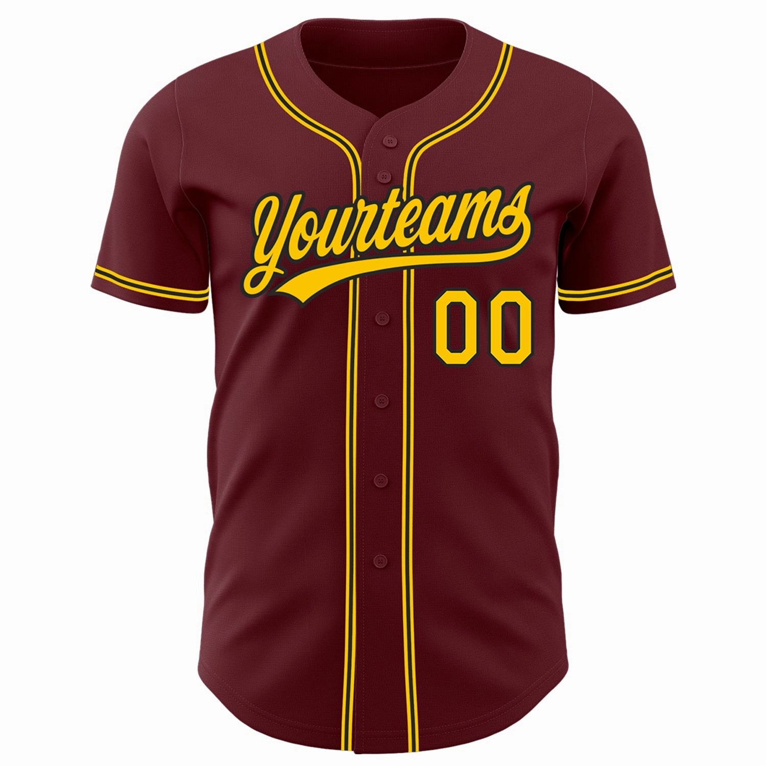 Custom Burgundy Yellow-Black Authentic Baseball Jersey