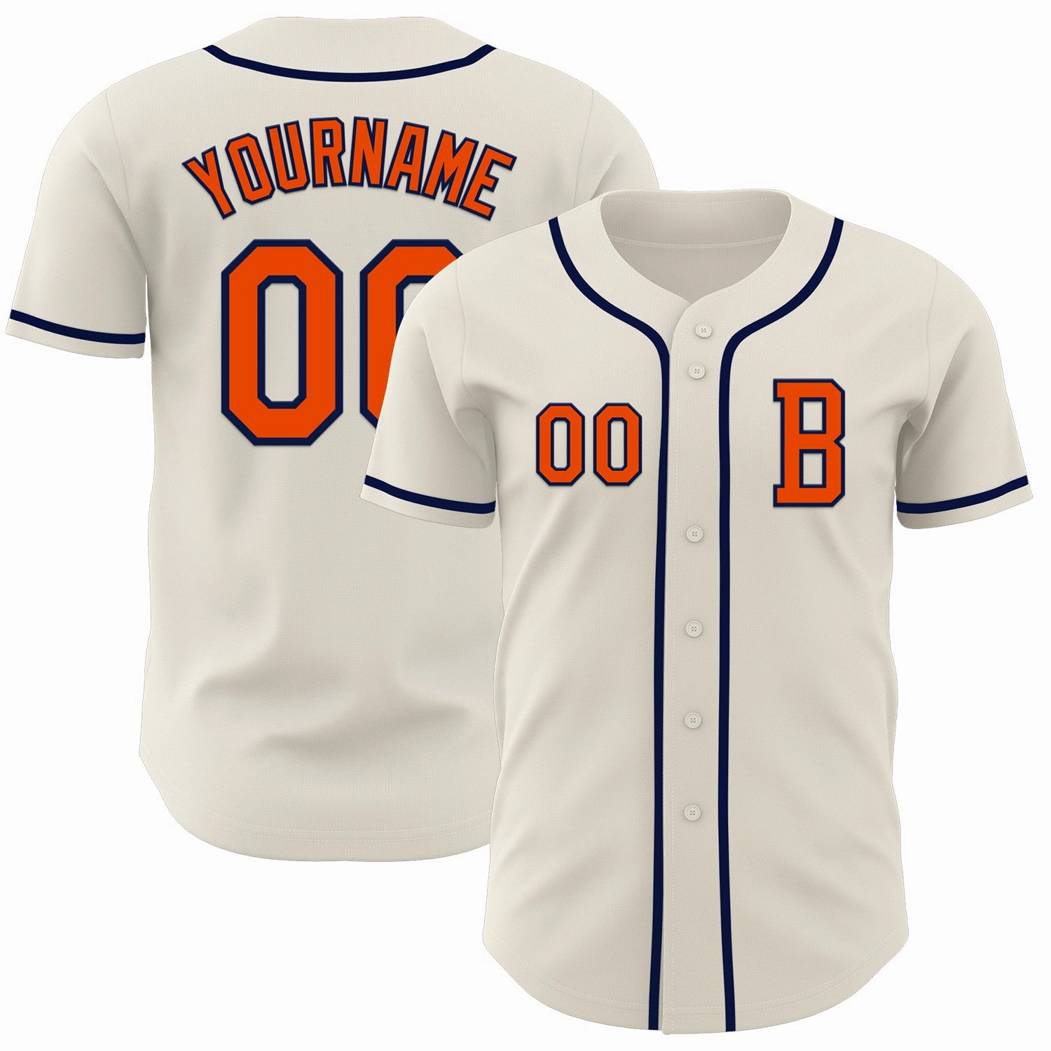 Custom Cream Orange-Navy Authentic Baseball Jersey