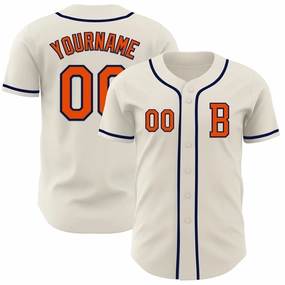 Custom Cream Orange-Navy Authentic Baseball Jersey