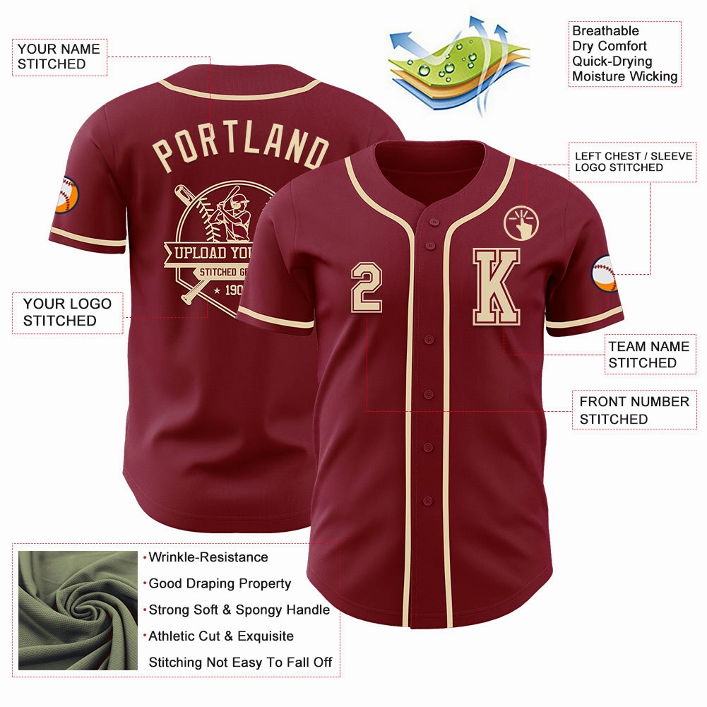 Custom Crimsom Cream Authentic Baseball Jersey