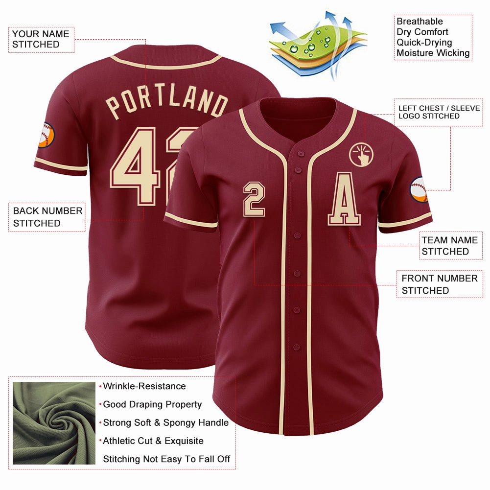 Custom Crimsom Cream Authentic Baseball Jersey