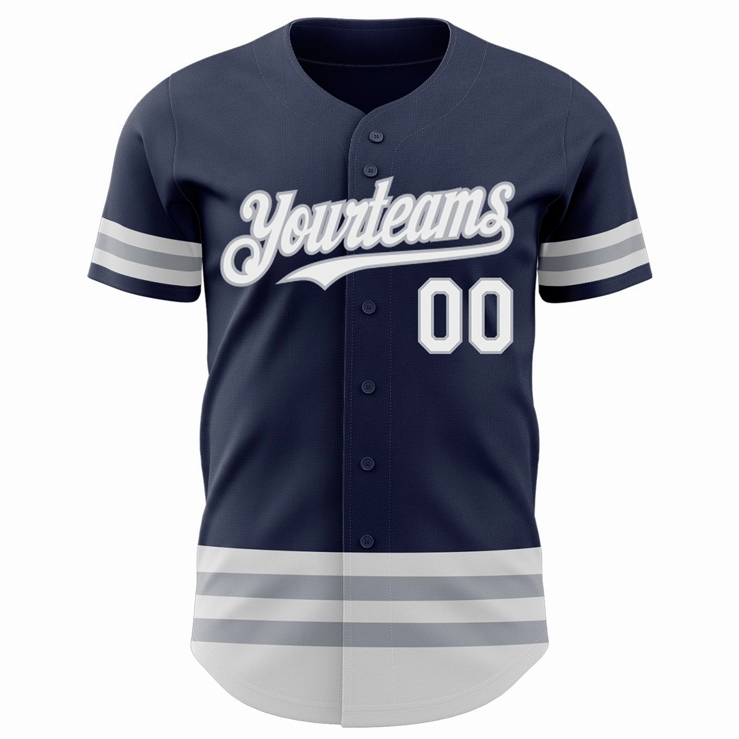 Custom Navy White-Gray Line Authentic Baseball Jersey