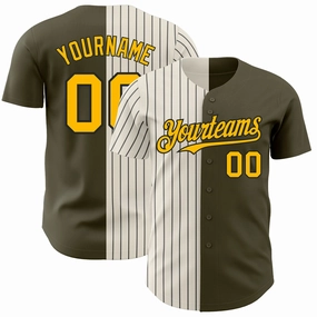 Custom Olive Gold Cream-Black Pinstripe Authentic Split Fashion Salute To Service Baseball Jersey