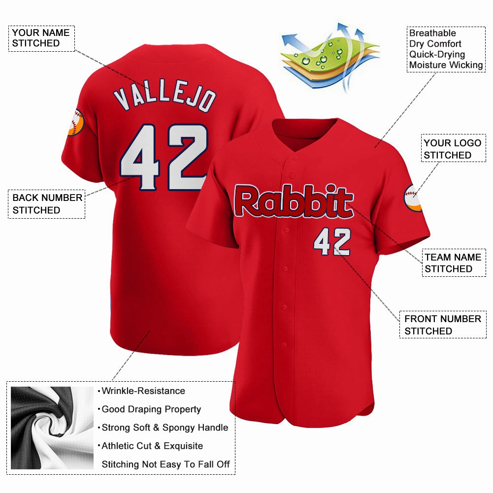 Custom Red White-Navy Authentic Baseball Jersey