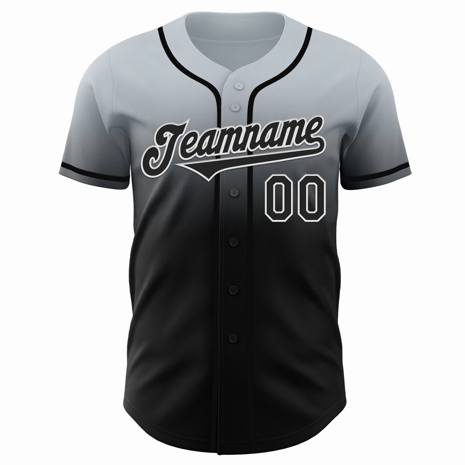 Custom Silver Black-White Authentic Fade Fashion Baseball Jersey