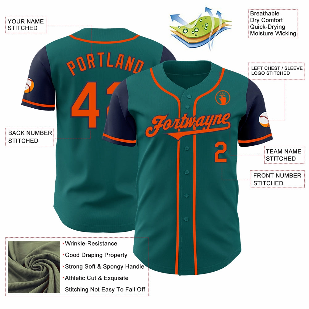 Custom Teal Orange-Navy Authentic Two Tone Baseball Jersey