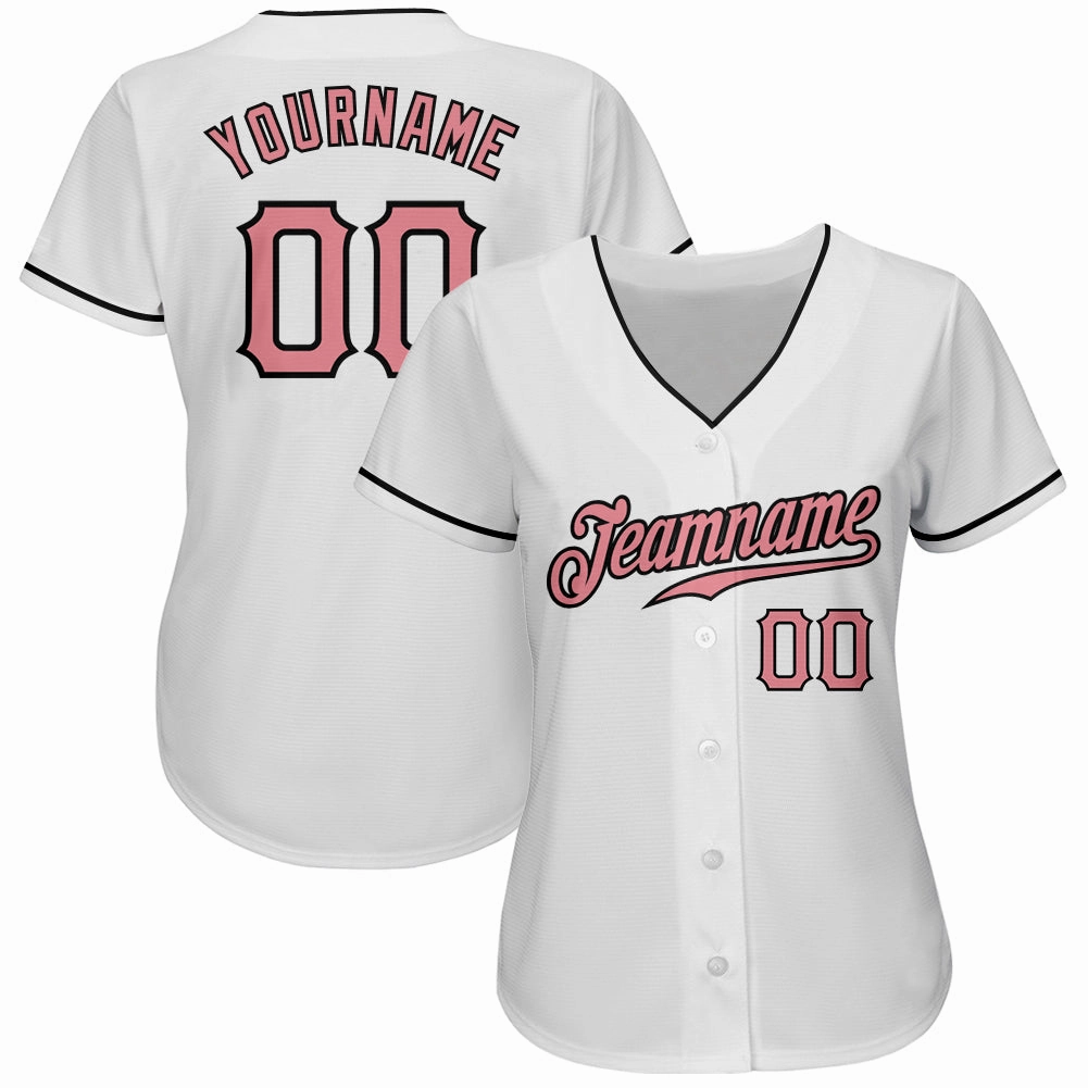 Custom White Medium Pink-Black Authentic Baseball Jersey