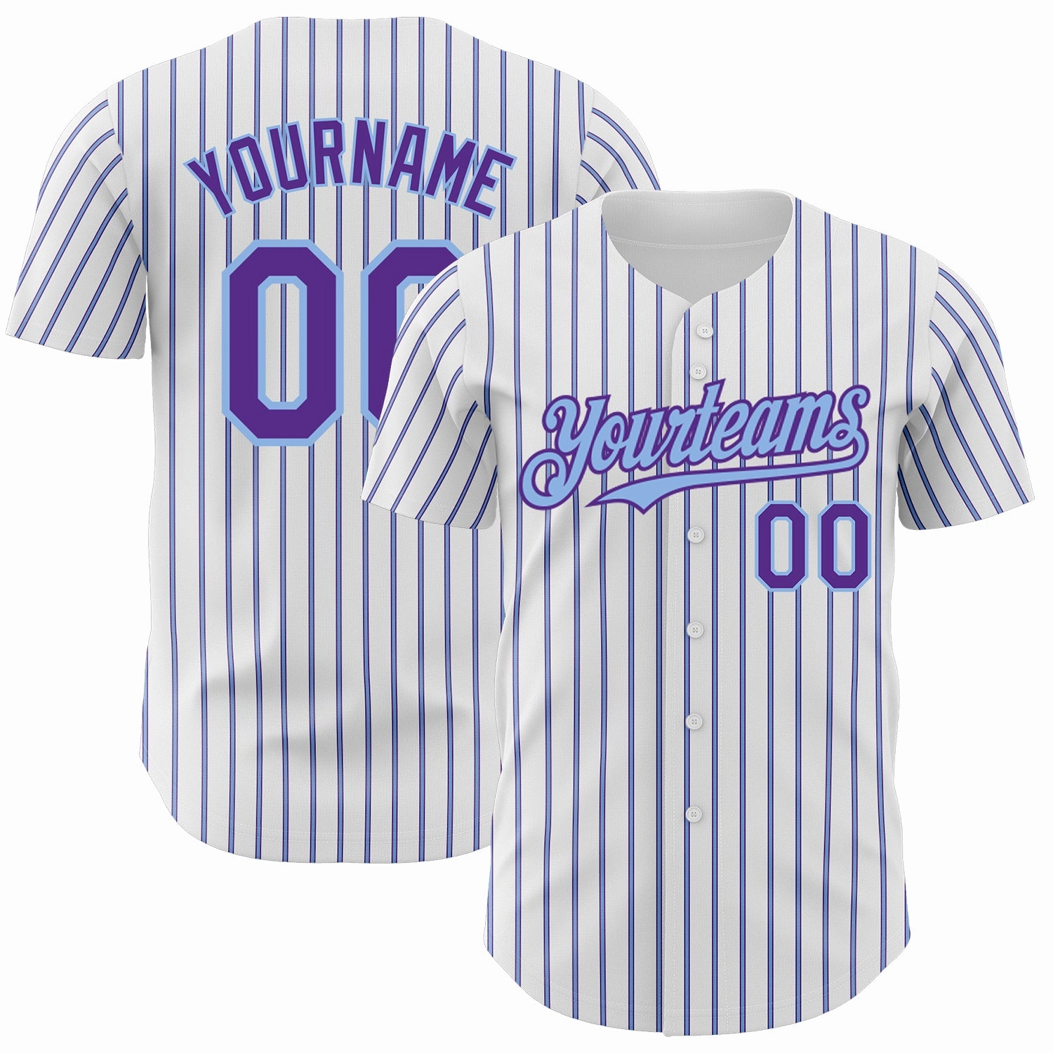 Custom White (Purple Light Blue Pinstripe) Purple-Light Blue Authentic Baseball Jersey