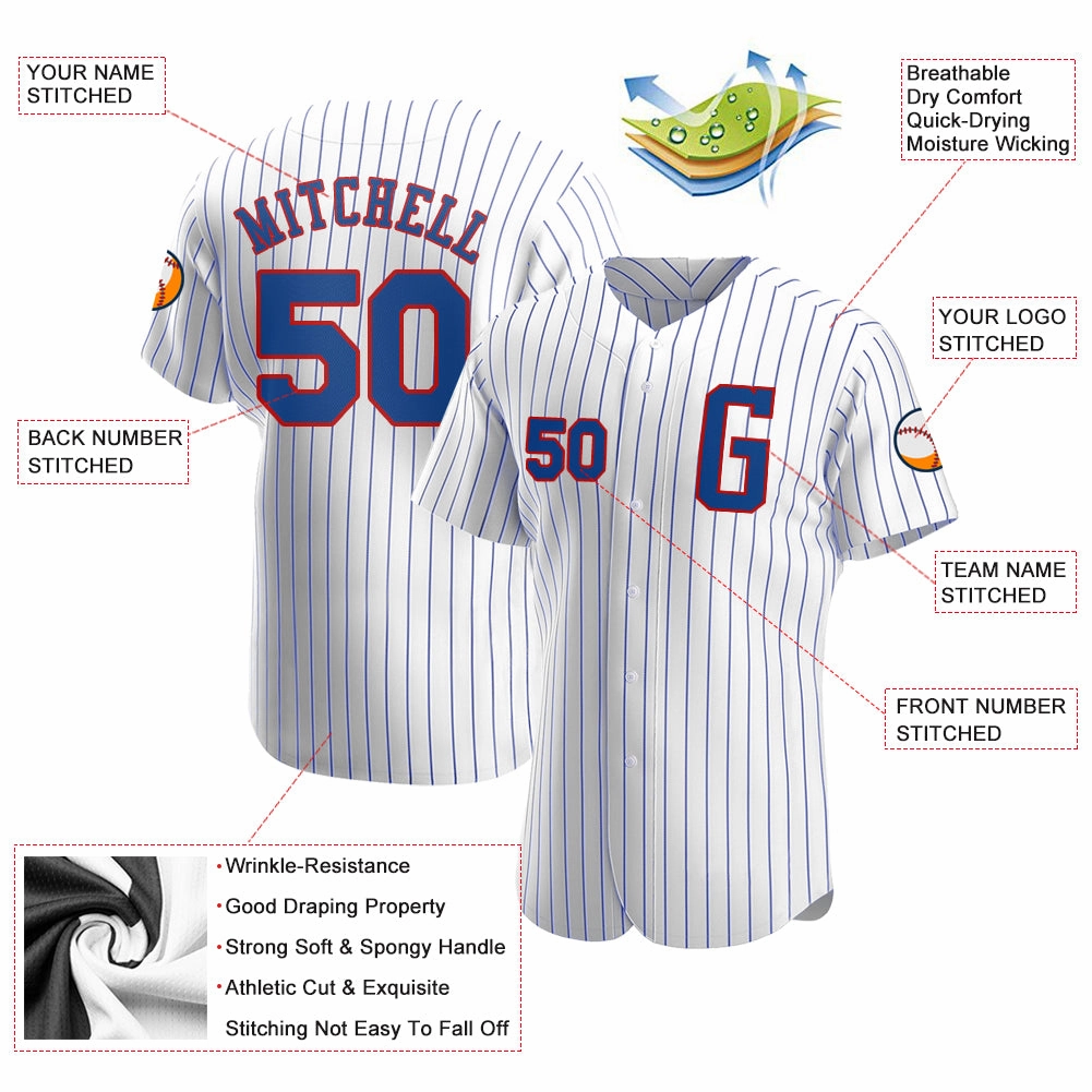Custom White Royal Pinstripe Royal-Red Authentic Baseball Jersey