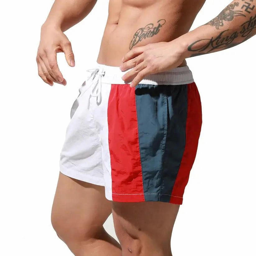 Desmiit Men's Geometric Stitching Quick-Dry Board Shorts | Black Beach Swimwear