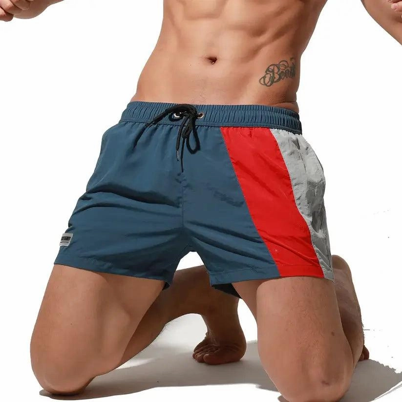 Desmiit Men's Geometric Stitching Quick-Dry Board Shorts | Black Beach Swimwear