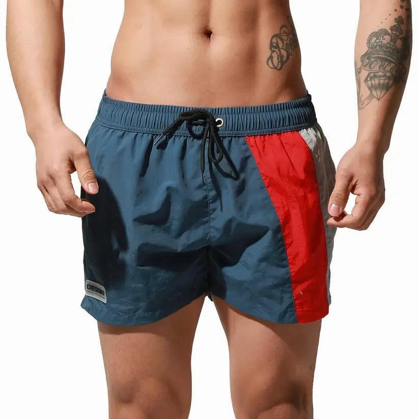 Desmiit Men's Geometric Stitching Quick-Dry Board Shorts | Black Beach Swimwear