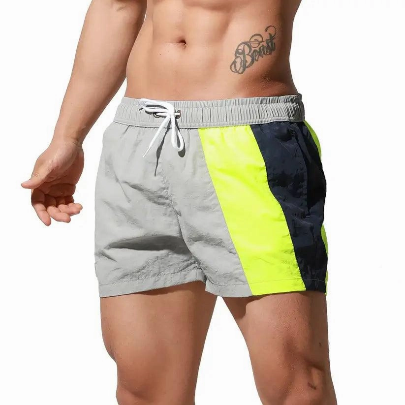 Desmiit Men's Geometric Stitching Quick-Dry Board Shorts | Black Beach Swimwear