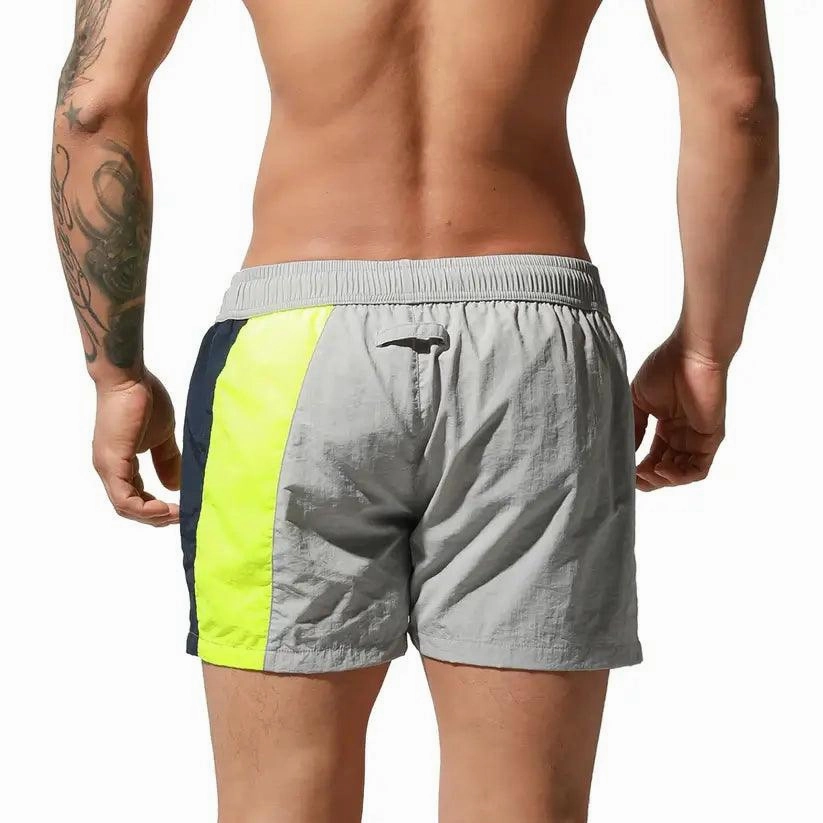 Desmiit Men's Geometric Stitching Quick-Dry Board Shorts | Black Beach Swimwear