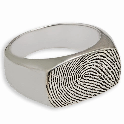 Enduring Rectangle Personalized Fingerprint Memorial Ring