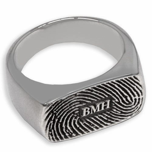 Enduring Rectangle Personalized Fingerprint Memorial Ring