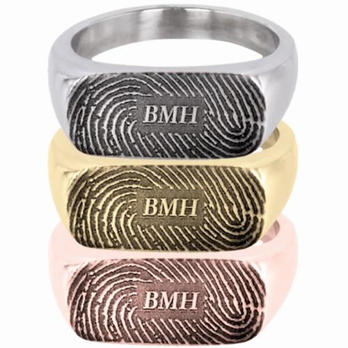 Enduring Rectangle Personalized Fingerprint Memorial Ring