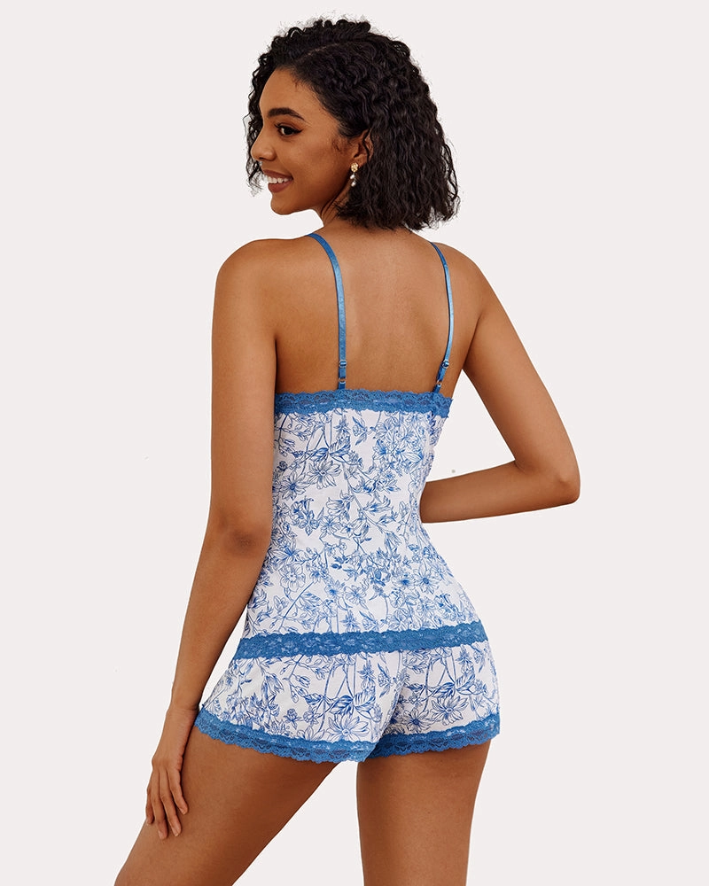 Floral Trim Cami Pajama Set