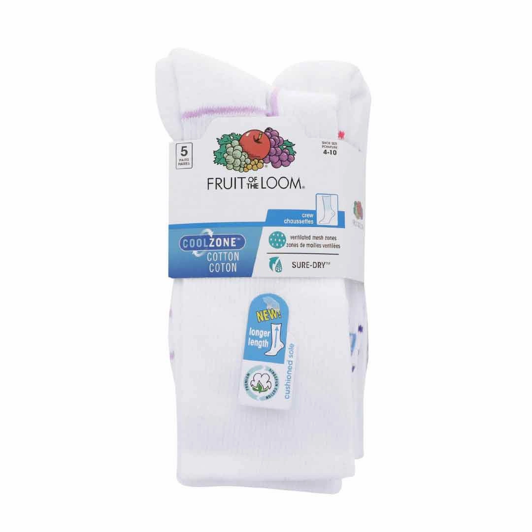 Fruit Of The Loom - Women's 5 Pack Crew Socks (FRW10571M5MQC02-WHT)