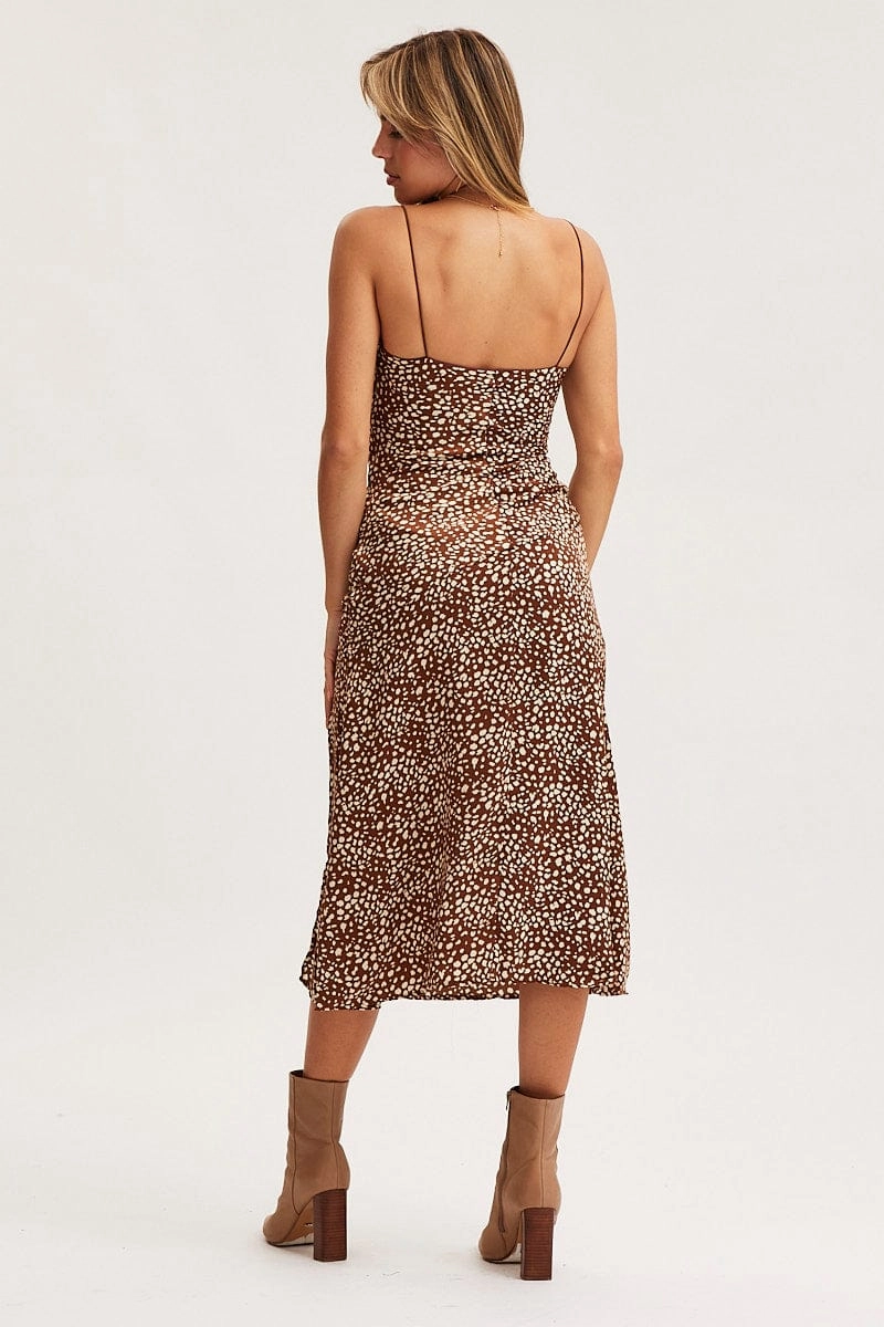 Geo Print Slip Dress Evening Satin