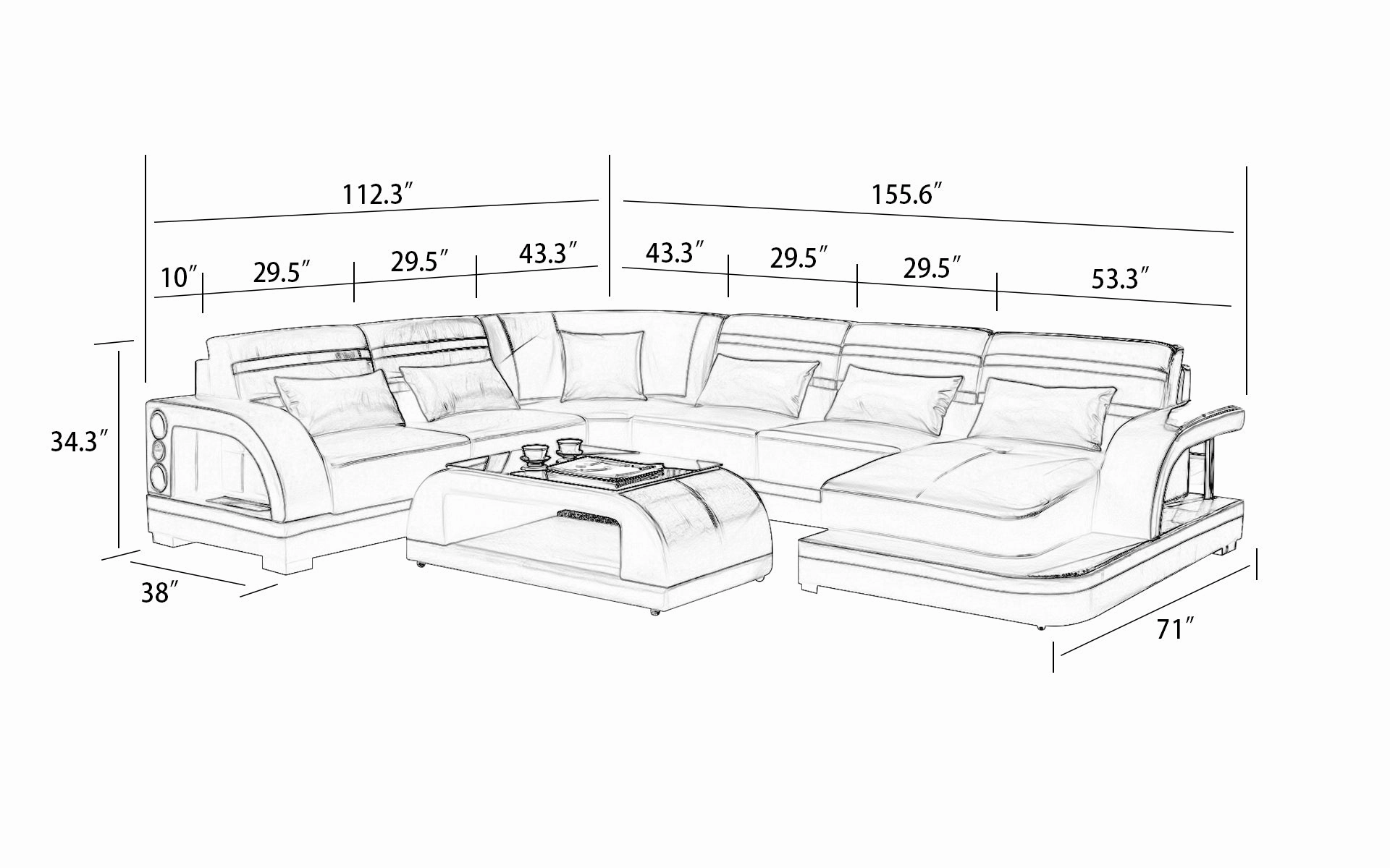 Grando Modern Sectional with Speaker & Wireless Charger & LED Lights