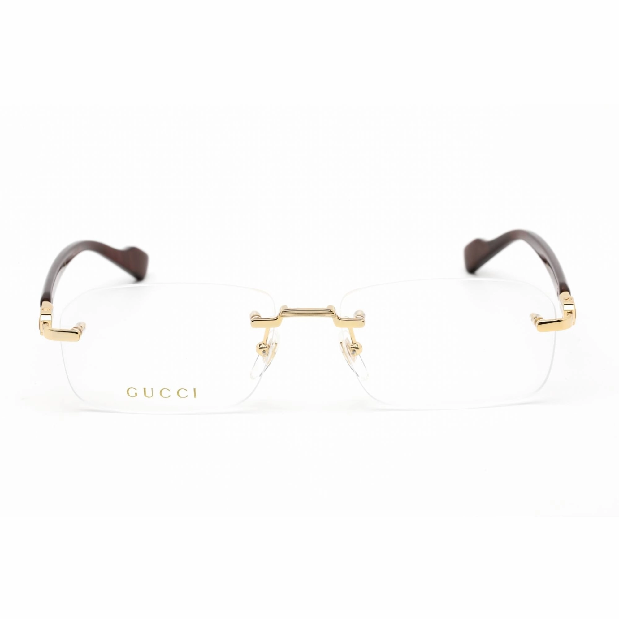 Gucci Men's Eyeglasses - Gold Rectangular Shape Frame Clear Demo Lens | GG1221O 003