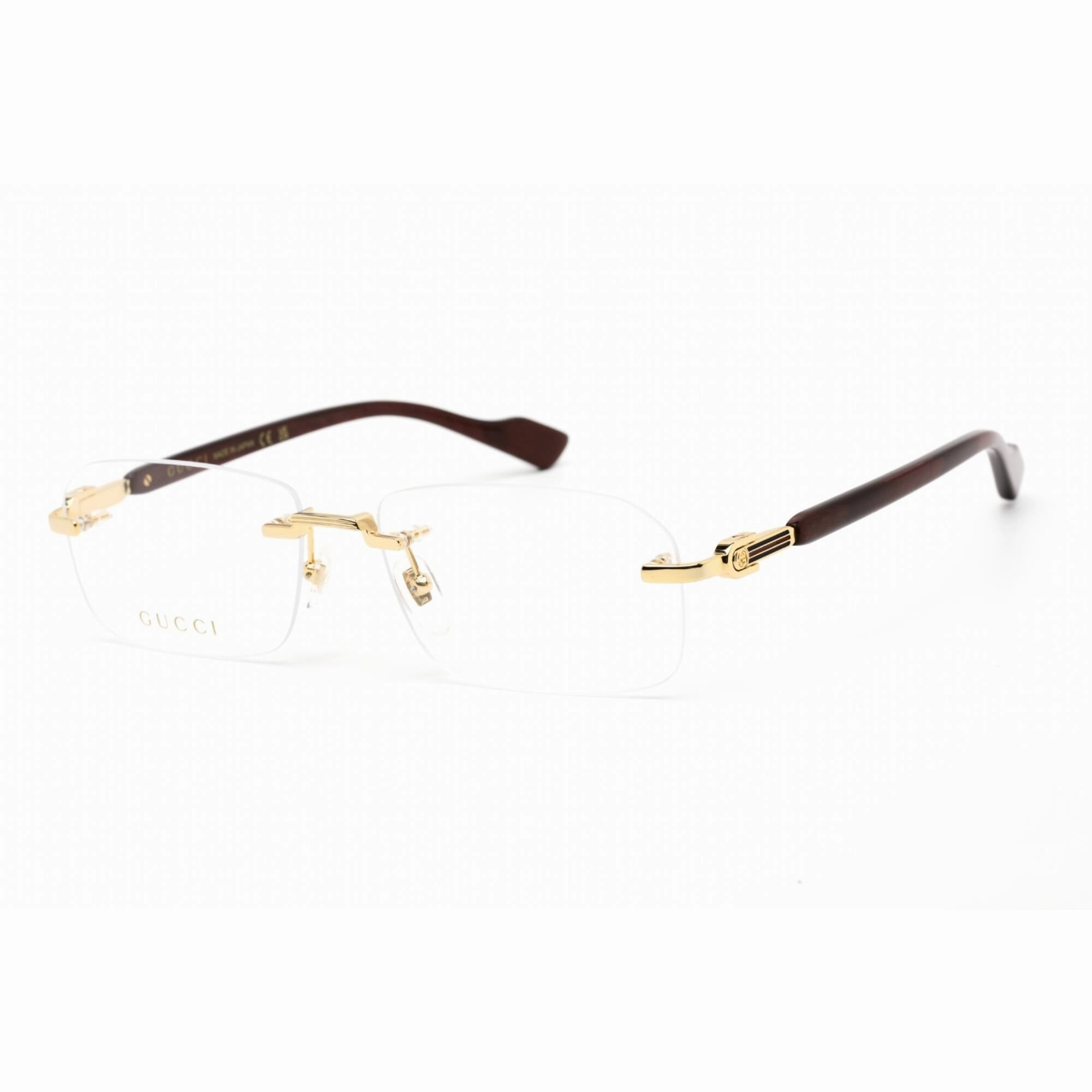 Gucci Men's Eyeglasses - Gold Rectangular Shape Frame Clear Demo Lens | GG1221O 003