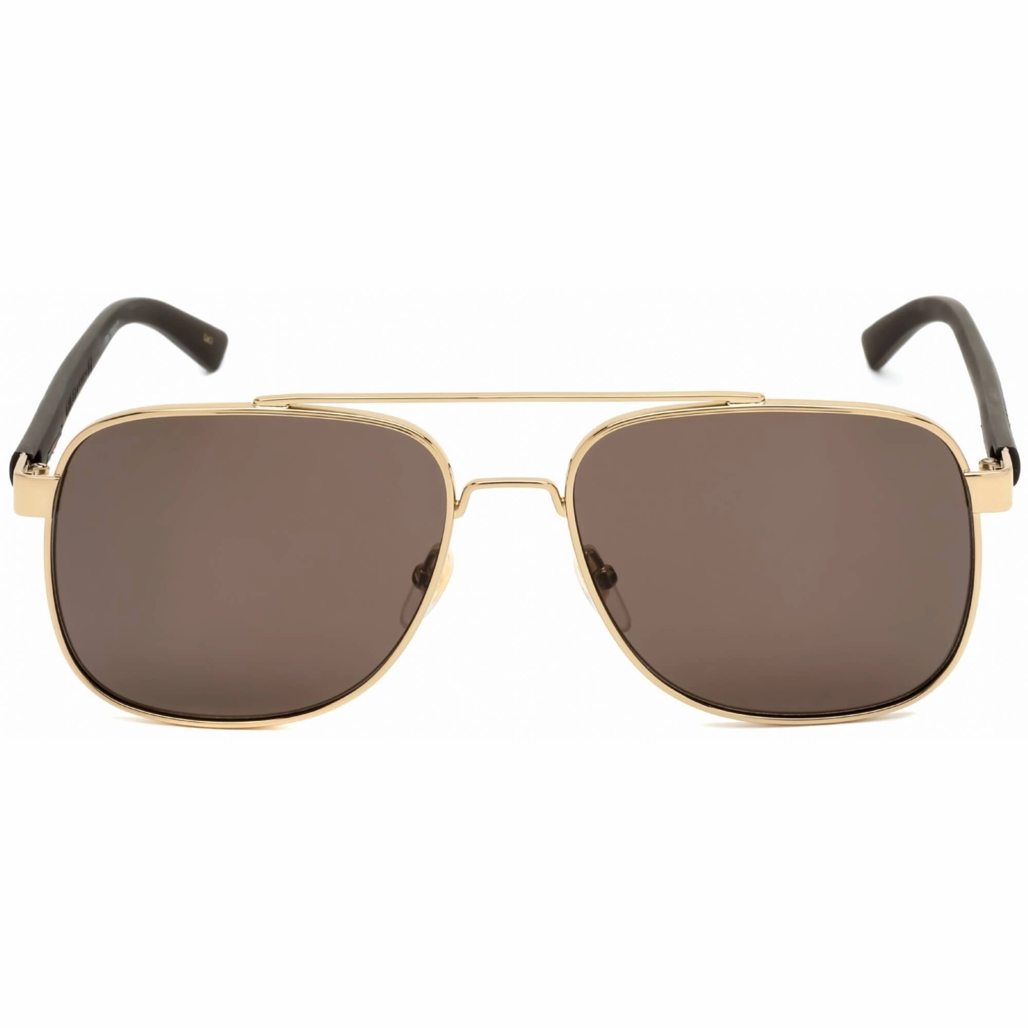 Gucci Men's Sunglasses - Gold Pilot Full Rim Metal Frame Brown Lens | GG0422S 003