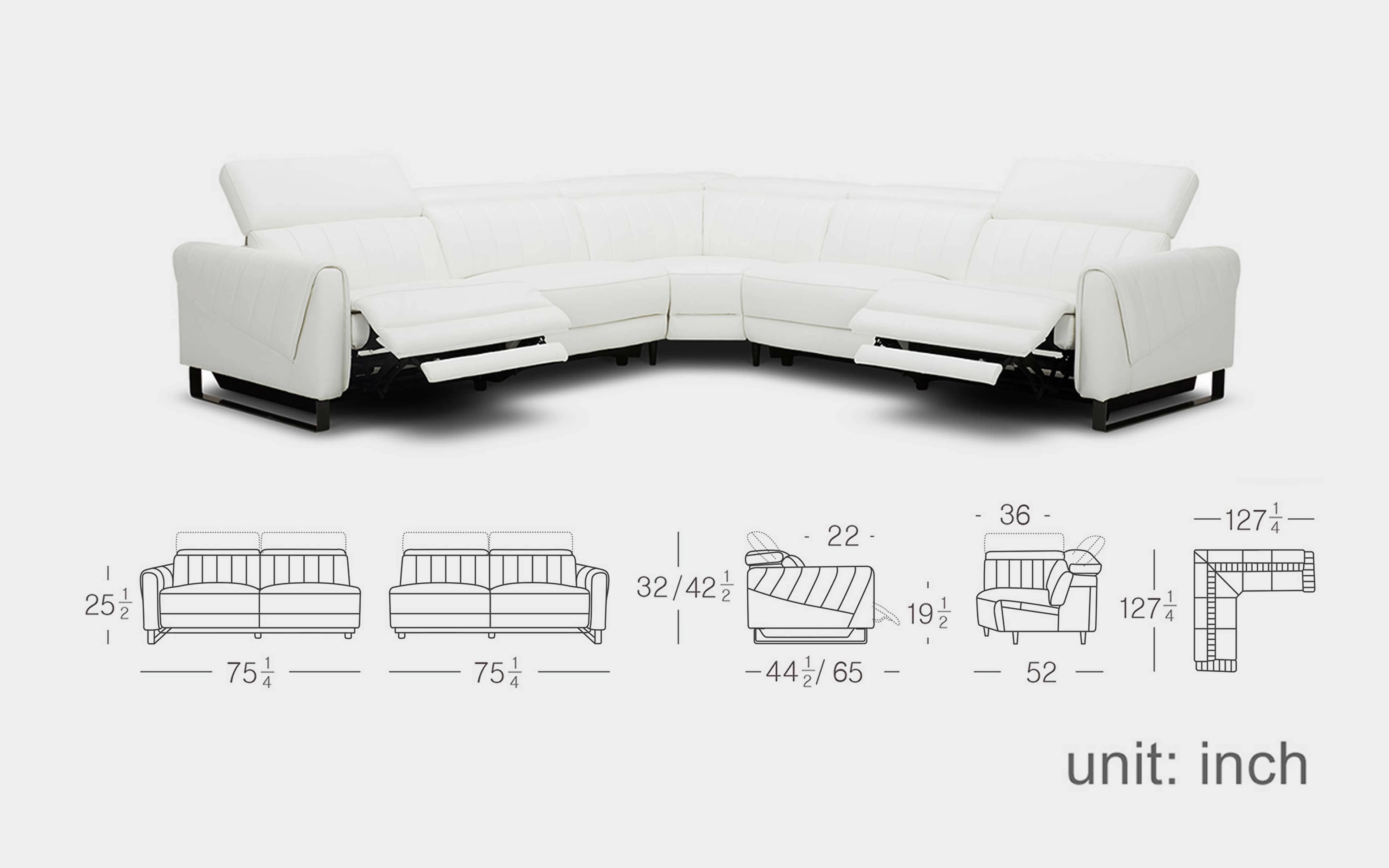 Haley Modern Leather Sectional with Recliner