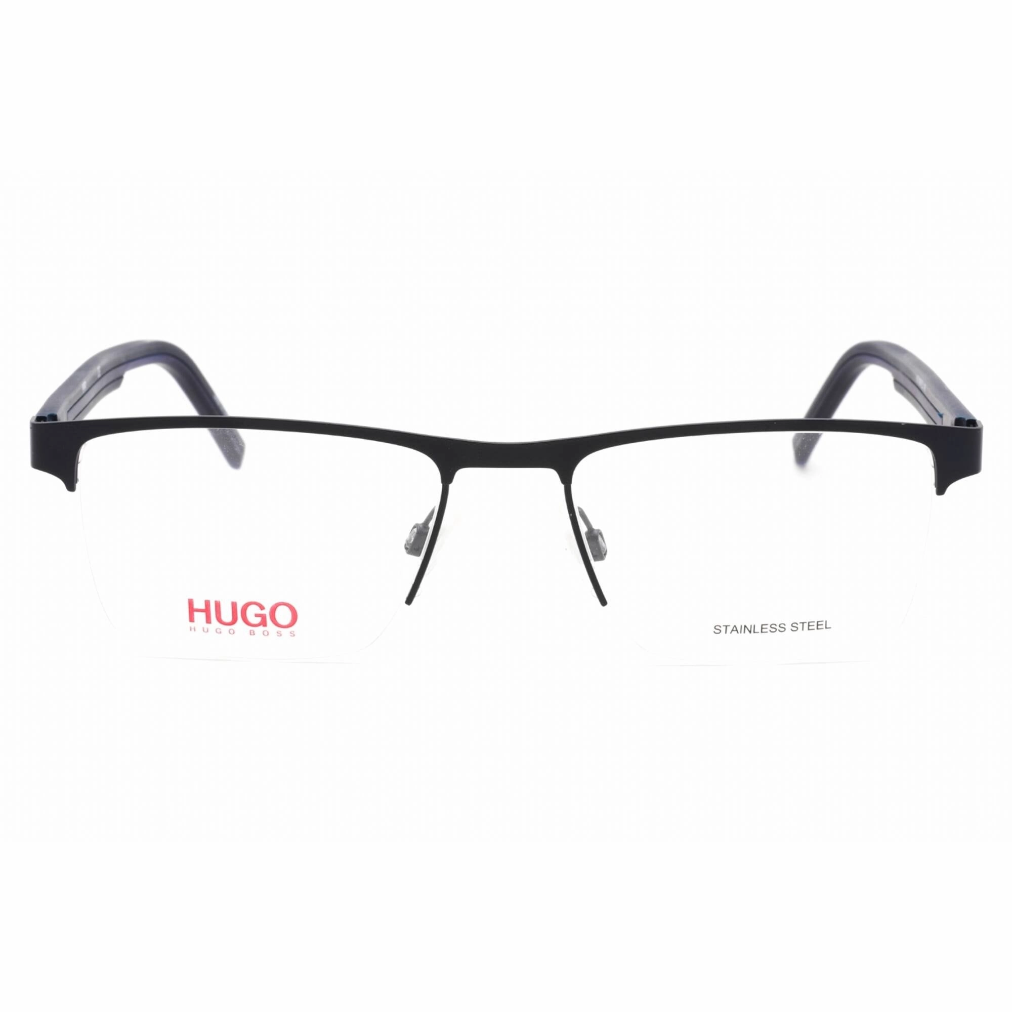 Hugo Men's Eyeglasses - Matte Blue Rectangular Metal Half Rim Frame | HG 1066 0FLL 00