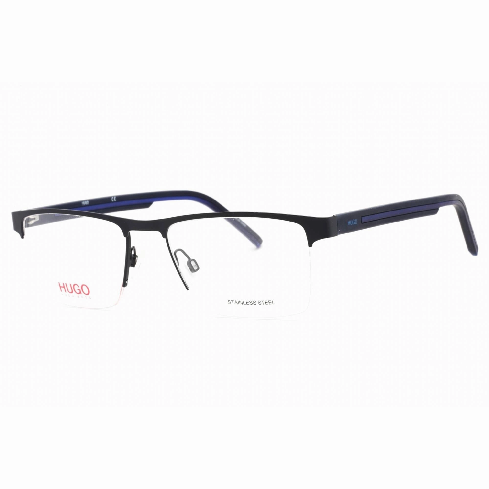 Hugo Men's Eyeglasses - Matte Blue Rectangular Metal Half Rim Frame | HG 1066 0FLL 00