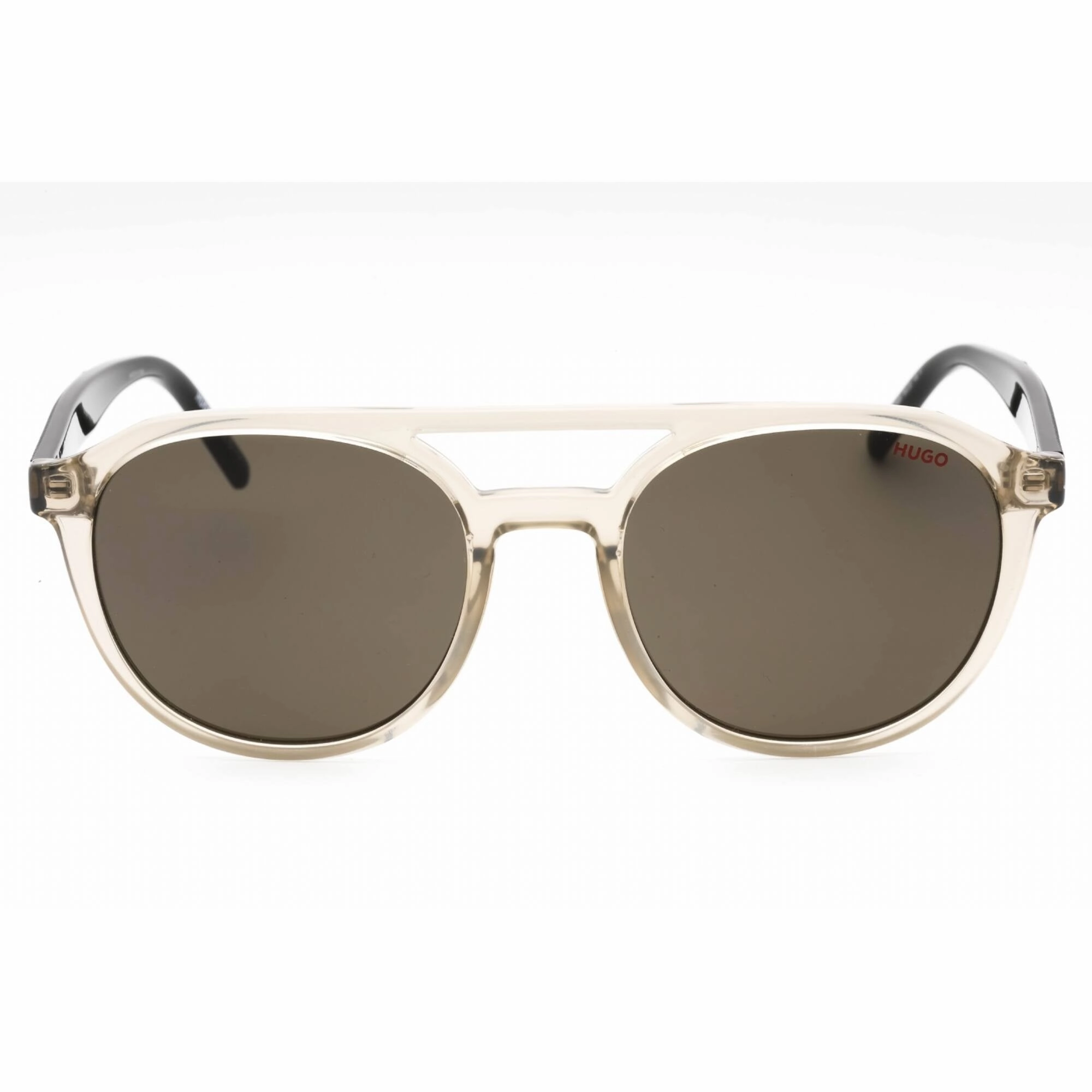 Hugo Men's Sunglasses - Beige Black Round Full Rim Frame Grey Lens | HG 1305/S 0HDA IR