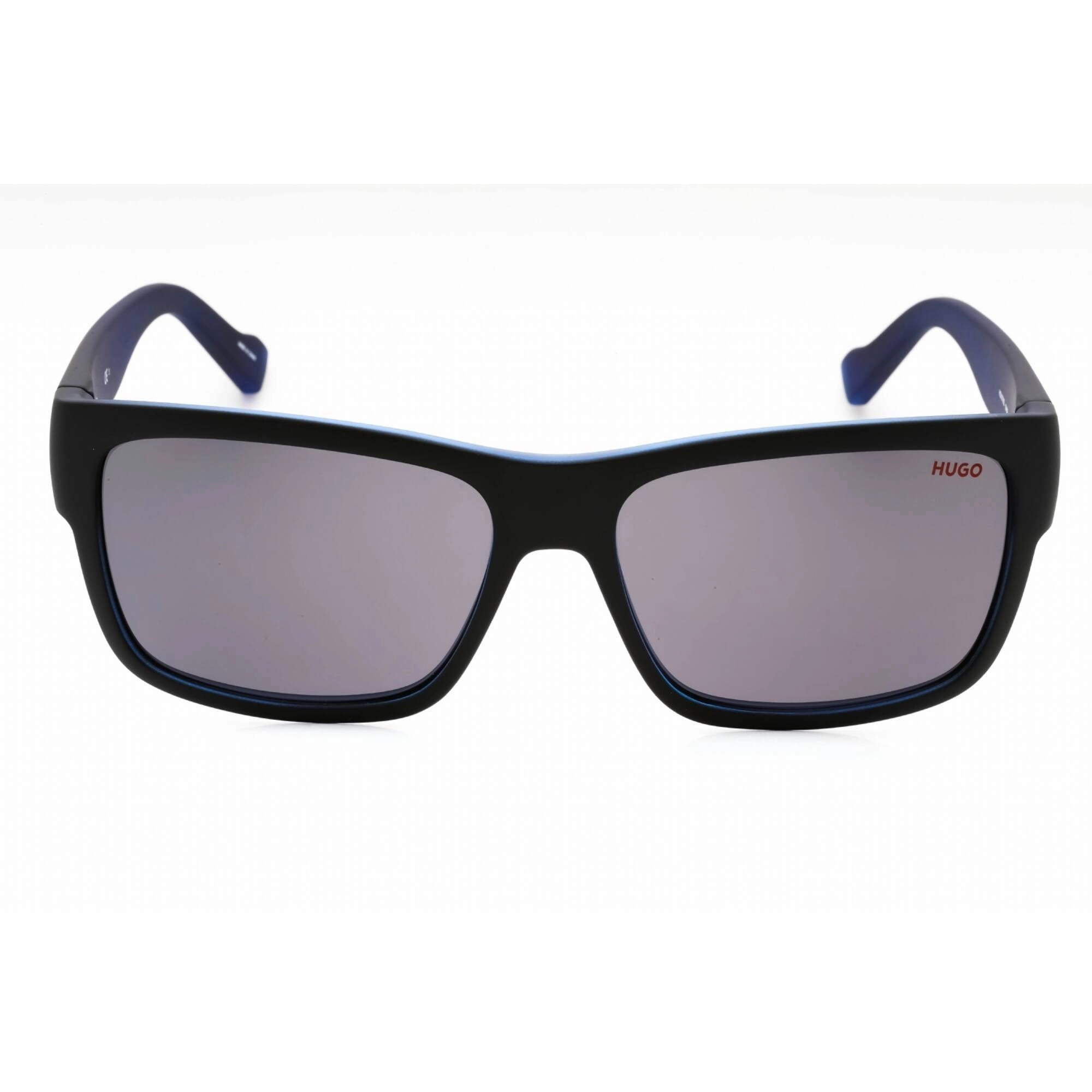 Hugo Men's Sunglasses - Matte Black Blue Rectangular Plastic Frame | HG 0176/S 00VK IR