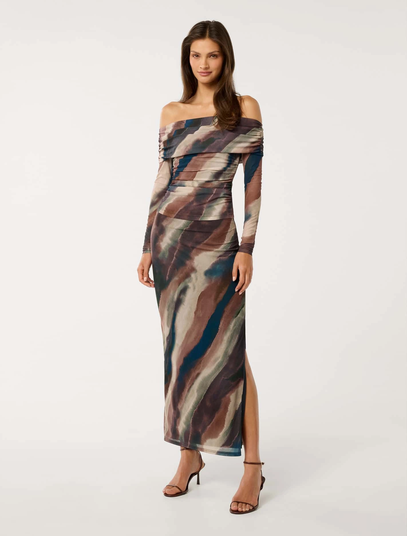 Kaia Ruched Mesh Bardot Top