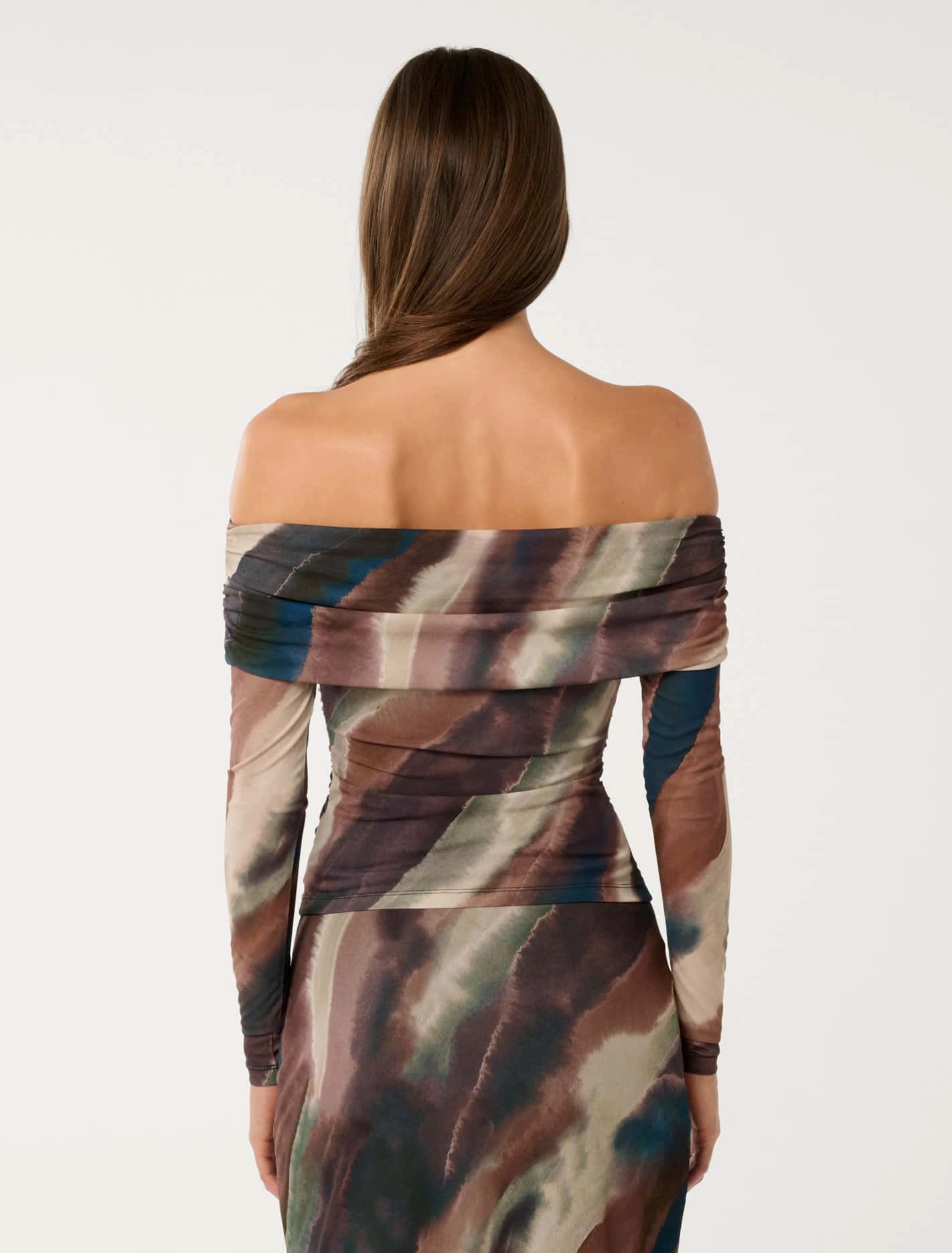 Kaia Ruched Mesh Bardot Top