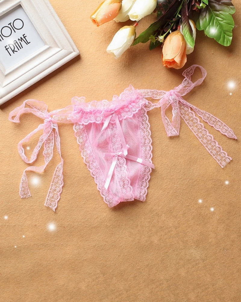 Lace-up Crotchless Thong Panty