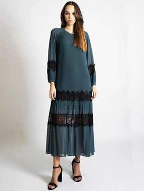 Long dress in Crepe Marocaine Dark green