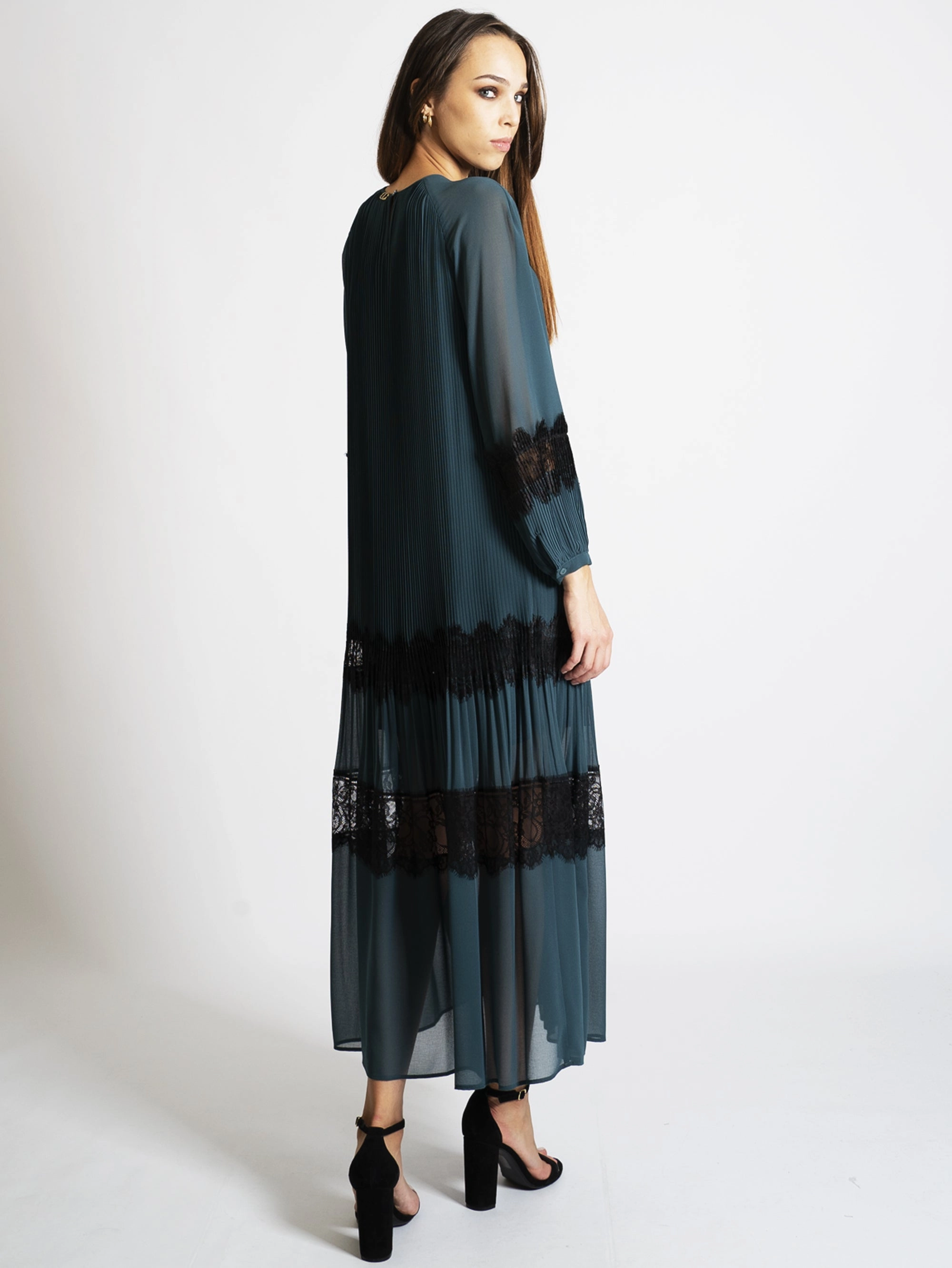Long dress in Crepe Marocaine Dark green